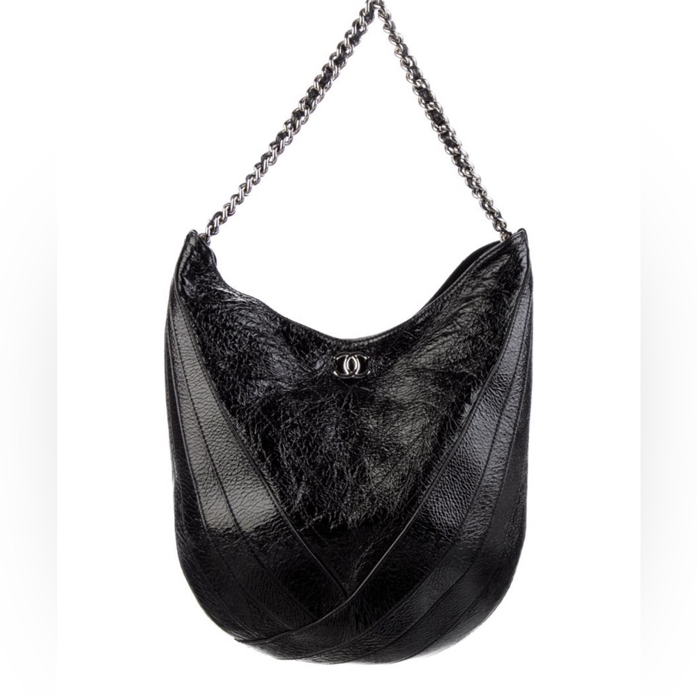 New Chanel Patent Leather Hobo Bucket Bag in box with papers/ dust cover